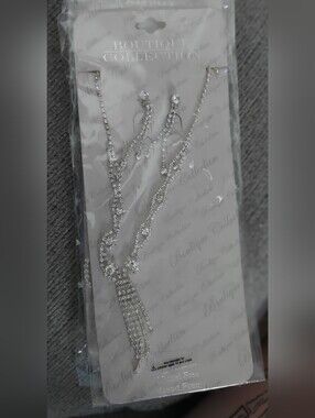 Silver Crystal Tassel Necklace Set